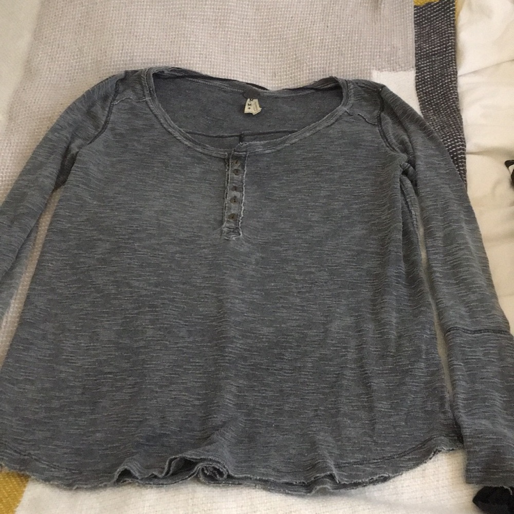 Burnout blue/gray long sleeve 3/4 button